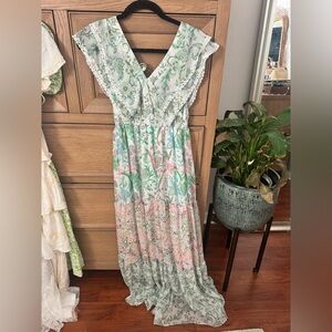 House of Harlow 1960 Floral Maxi Dress in Mint, Pink, White